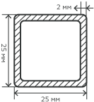 Труба нержавеющая 25,0х25,0х2х6000 мм.  AISI 304 (08Х18Н10) электросварная, квадратная, матовая